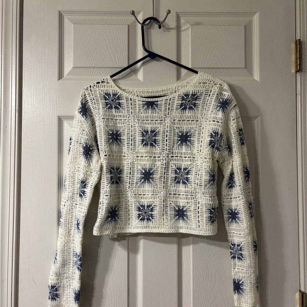 Truth White and Blue Crochet Top